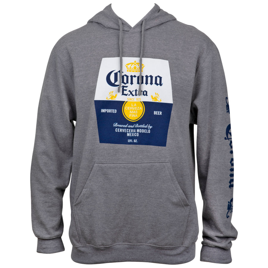 Corona Extra Beer Label Grey Hooded Sweatshirt With Sleeve Print Image 1