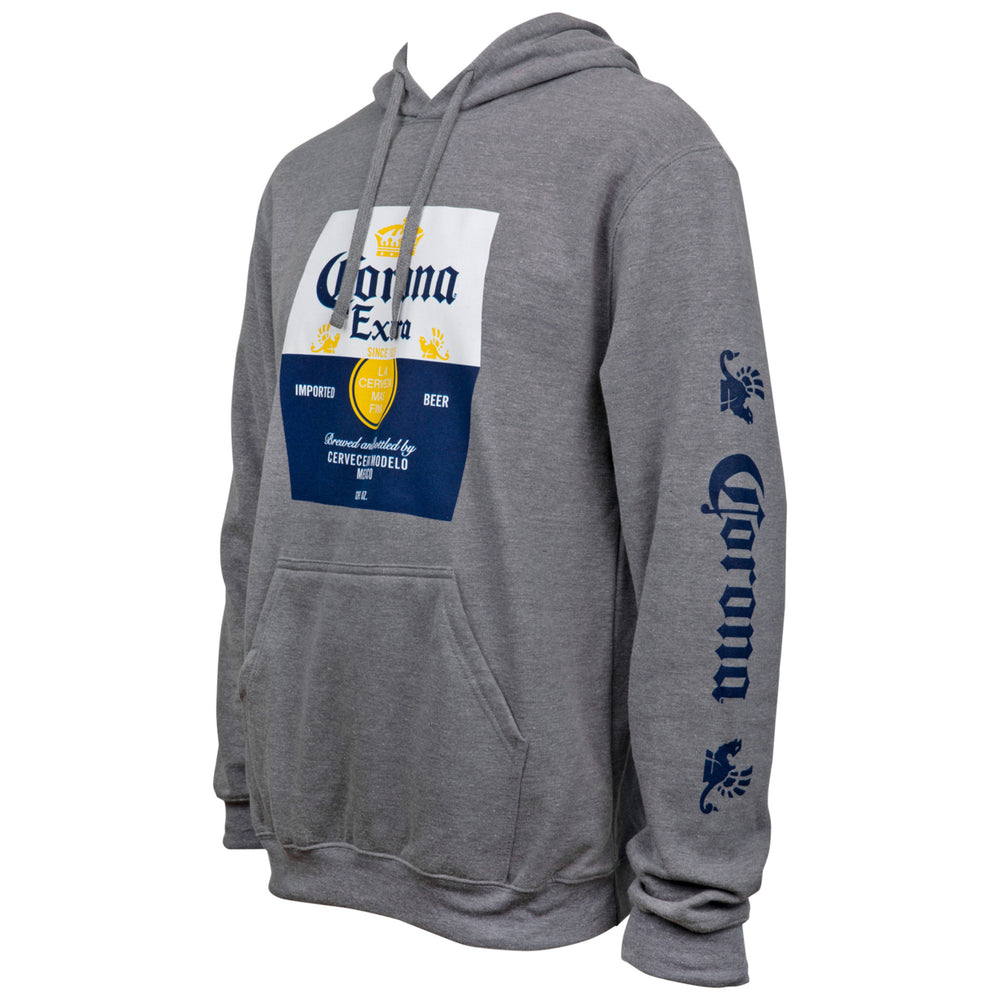 Corona Extra Beer Label Grey Hooded Sweatshirt With Sleeve Print Image 2