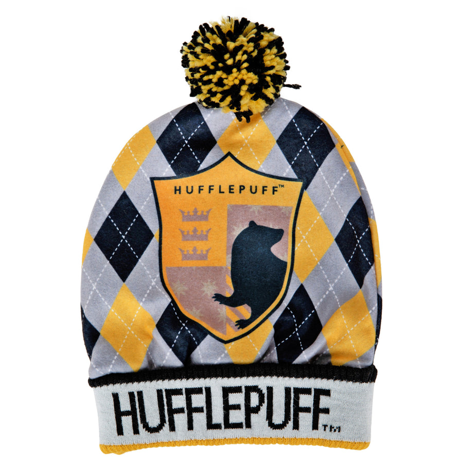 Harry Potter Hogwarts House Hufflepuff Crest Pom Cuff Beanie Image 1