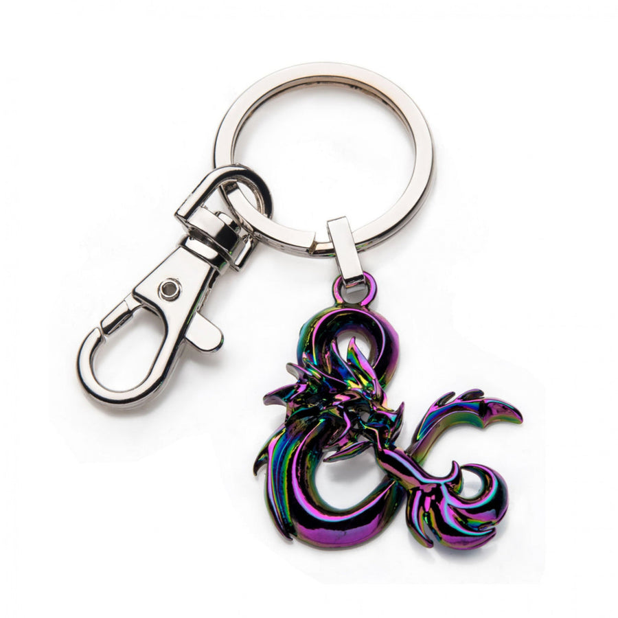 Dungeons and Dragons Ampersand Logo Iridescent Steel Keychain Image 1