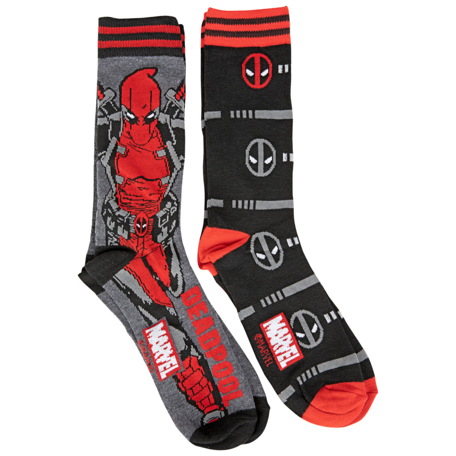 Deadpool Character and Repeating Faces 2-Pair Pack of Casual Crew Socks Image 1