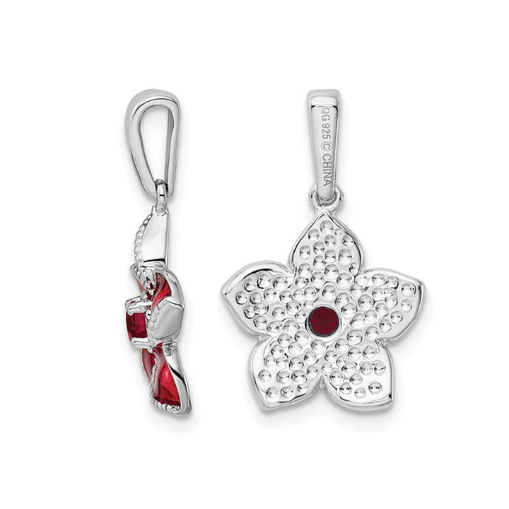 Lab-Created Ruby and Red Enamel Flower Charm Pendant Necklace in Sterling Silver with Chain Image 3