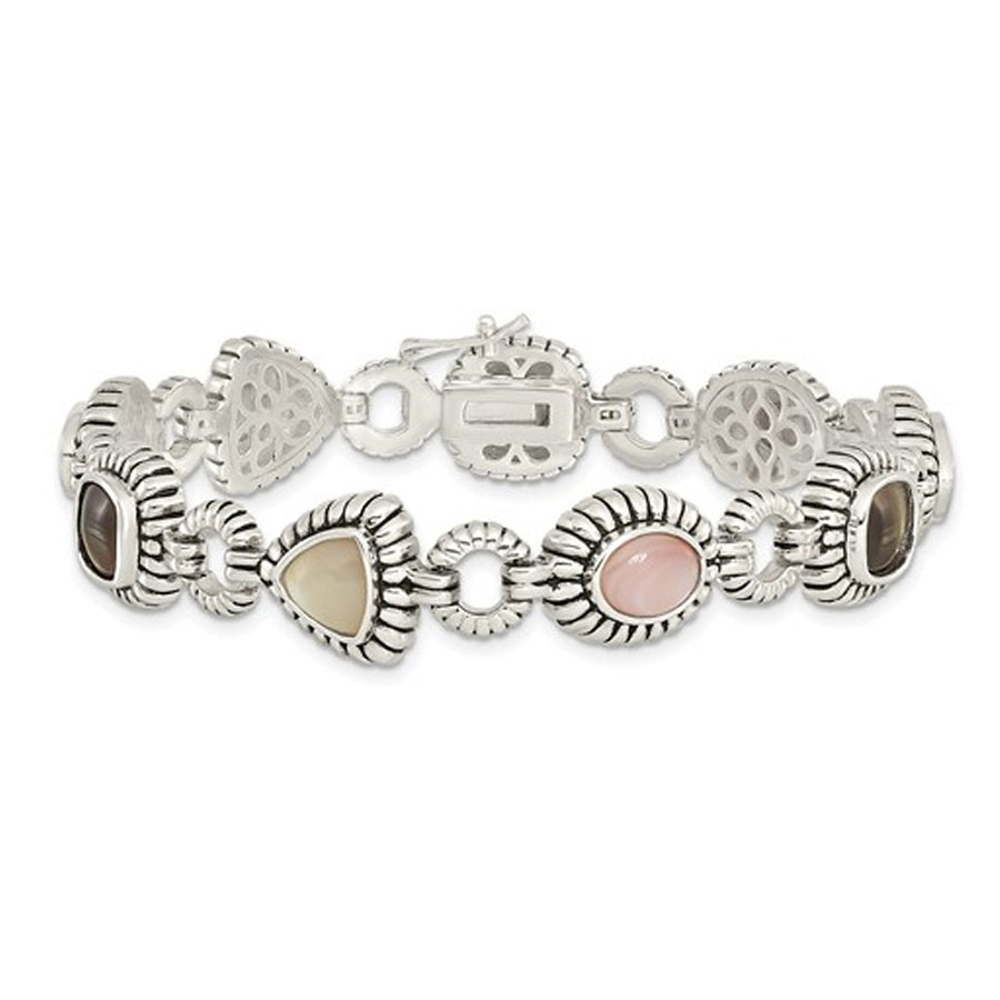 PinkBlack and White Mother of Pearl Bracelet in Sterling Silver (7.75 Inches) Image 1