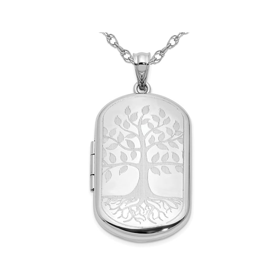 Tree Rectangle Locket Pendant Necklace in Sterling Silver with Chain Image 1
