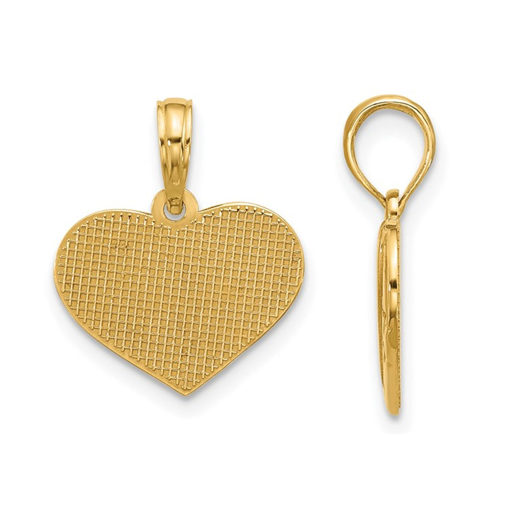 14K Yellow Gold Heart with Stars Charm Pendant Necklace and Chain Image 2