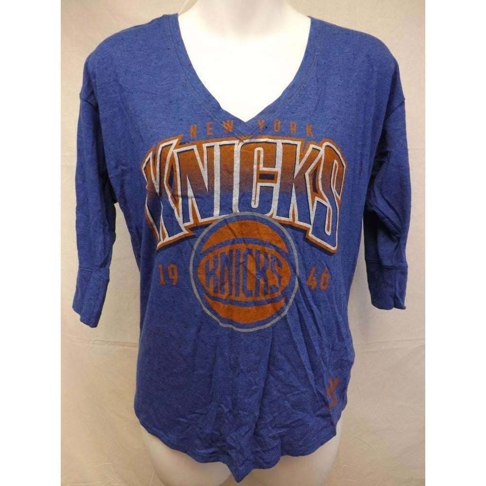 - York Knicks Womens Size S Small Blue Adidas V Neck Shirt Image 2