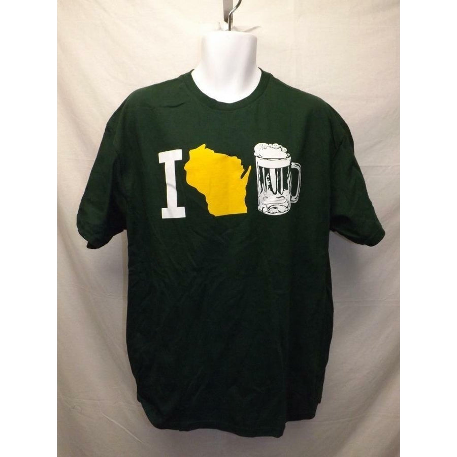 Funny I Wisconsin Beer Mens Size XL XLarge Green Shirt Image 1