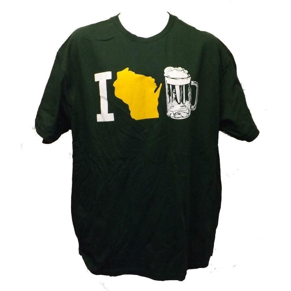 Funny I Wisconsin Beer Mens Size XL XLarge Green Shirt Image 2