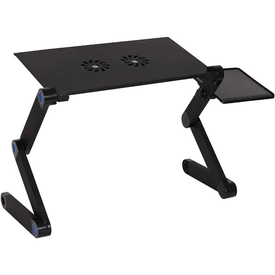 Foldable Aluminum Laptop Desk Adjustable Portable Table Stand with 2 CPU Cooling Fans and Mouse Pad Image 1