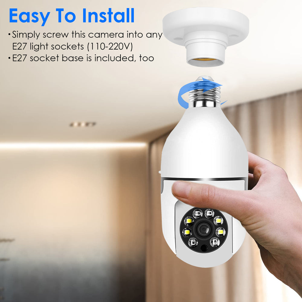E27 WiFi Bulb Camera 1080P FHD WiFi IP Pan Tilt Security Surveillance Camera with Two-Way Audio Night Vision Motion Image 2