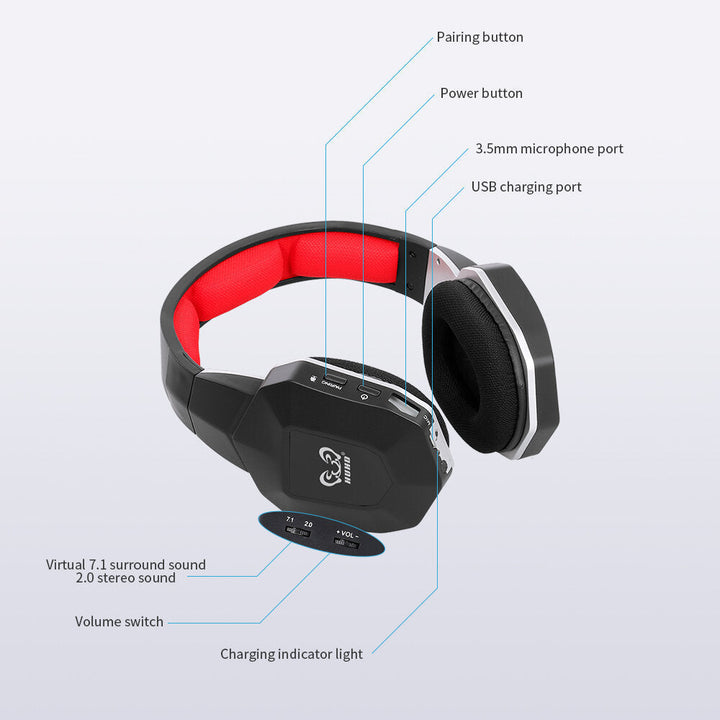 Wireless Gaming Headphone Virtual 7.1 Surround Sound Headset with Removable Microphone for PS4/PC 2.4G Image 8