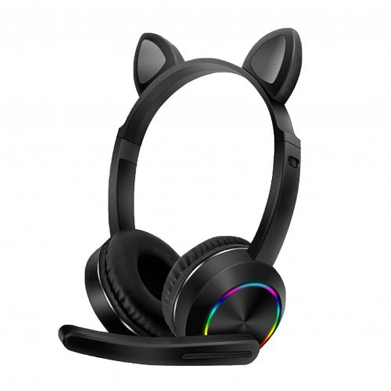 Wired Headphones Stereo Super Bass 40MM Drivers Earphone Luminous Foldable Head-Mounted Cute Cat Ear Gaming Headset with Image 1