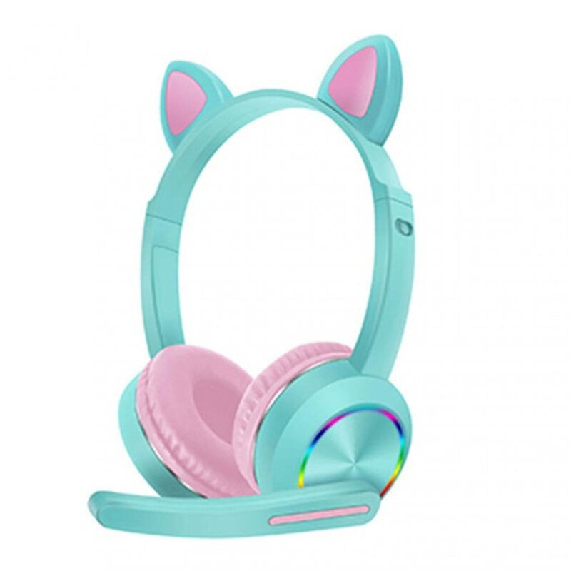 Wireless bluetooth Headphones Stereo Bass 40MM Dynamic Earphone Luminous Cartoon Cute Cat Ear Headset with Mic Image 1