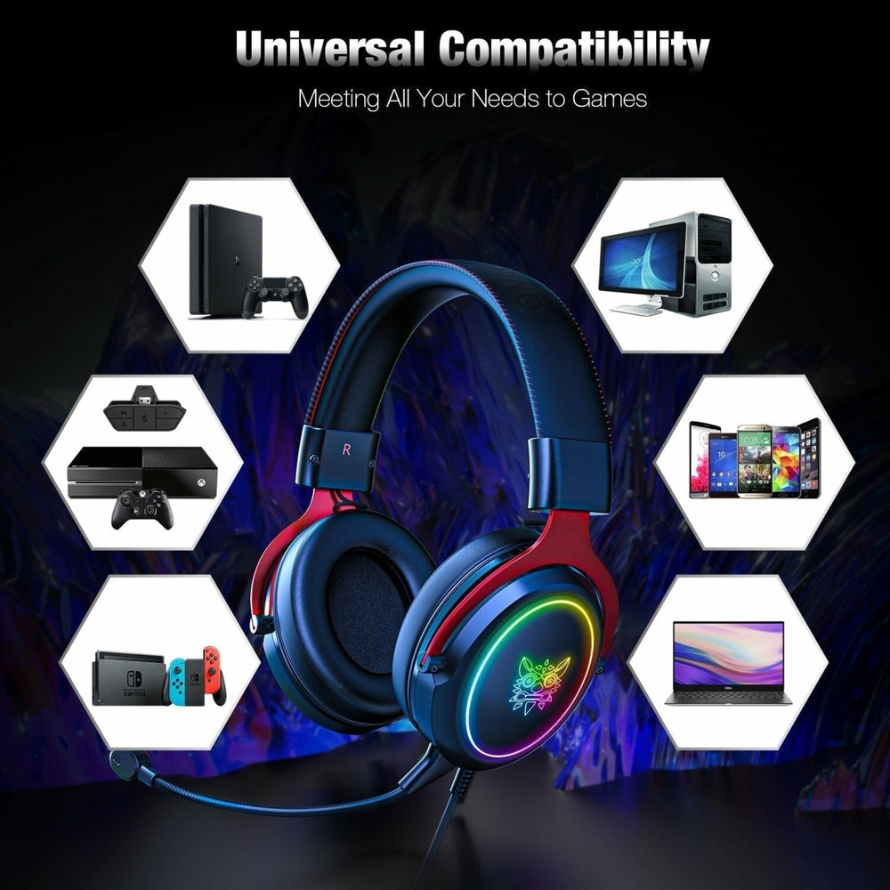 Wired Gaming Headphones Stereo 50MM Dynamic Noise Reduction RGB Luminous 3.5MM Gamer Headset with Detachable Mic Image 2