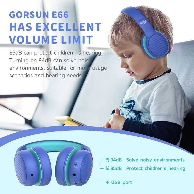 Bluetooth 5.0 Kids Headphones Stereo Sound 85/94dB Volume Limited Foldable Headsets with Microphone Image 2