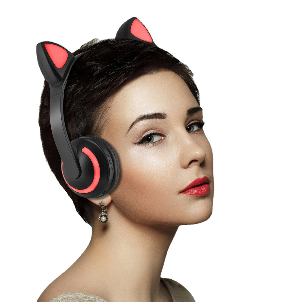 Wireless bluetooth 5.0 Headphone LED Colorful Car Ears Cute Music Headset Stereo Headphone with Mic Image 2