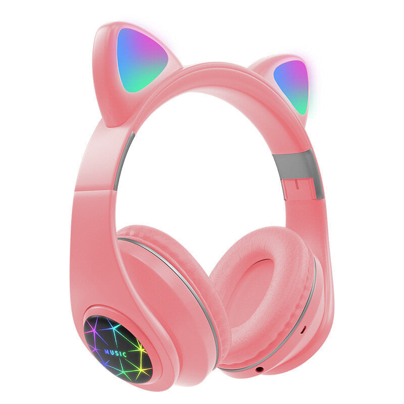 Cut Cat Ear Headphones Wireless bluetooth 5.0 TF Card AUX-In Luminous Foldable Head-Mounted Headsetwith Mic Image 1