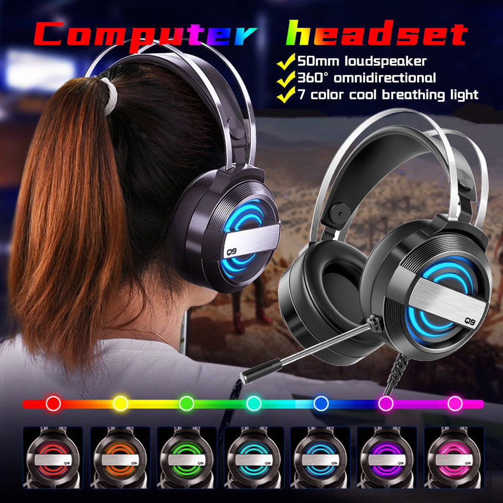 Gaming Headphone USB Port 50mm Driver Headset Foldable Over-Ear Gaming Headset Noise Cancelling HIFI Bass Headphone with Image 2