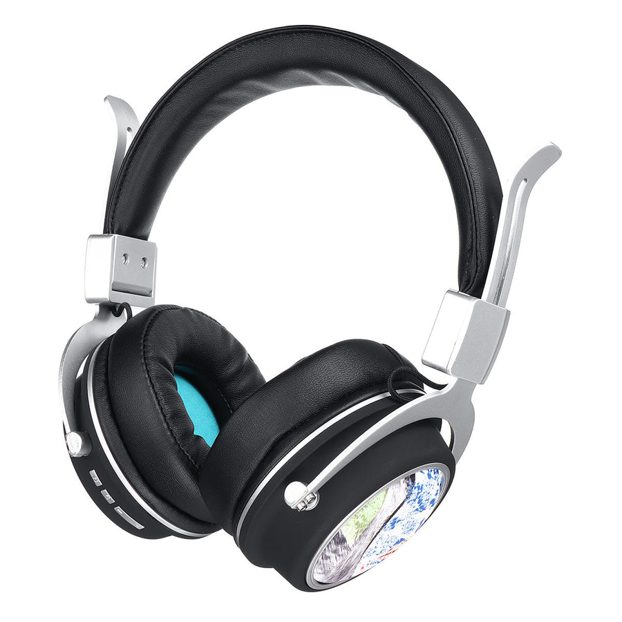Wireless bluetooth 5.0 Headphone Foldable Pattern 3D Stereo TF Card AUX Headphone with Mic Image 1