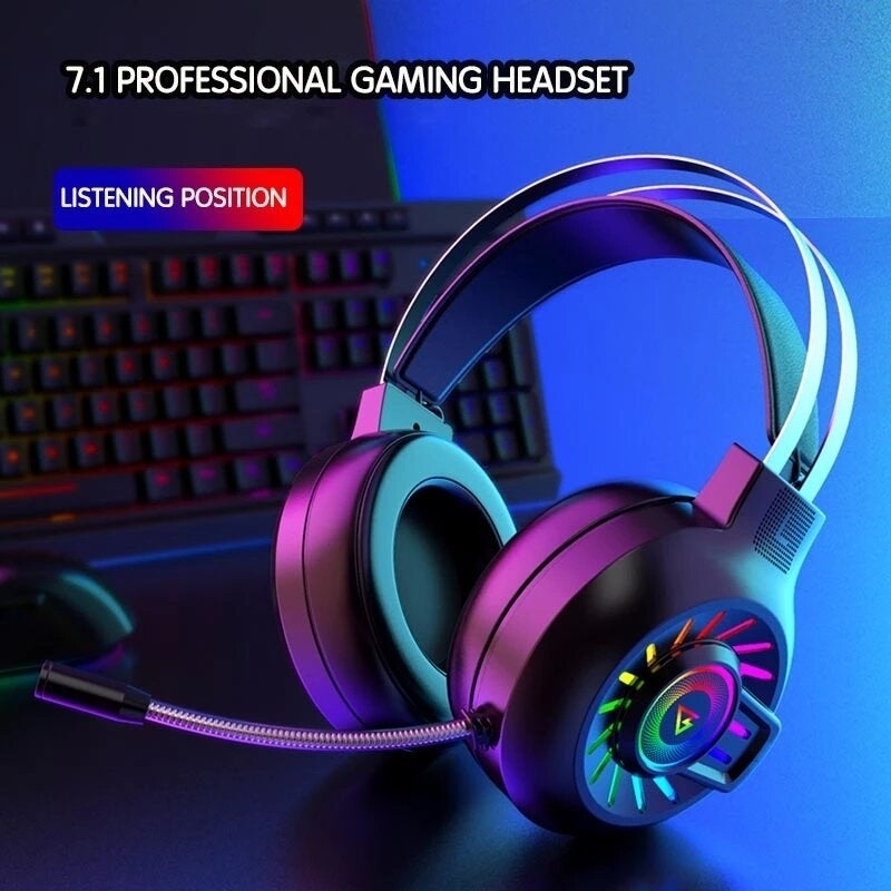 Wired Headphones 7.1 Channel RGB Light Gaming Headset Stereo With Mic for Laptop Desktop Computer Video Image 2