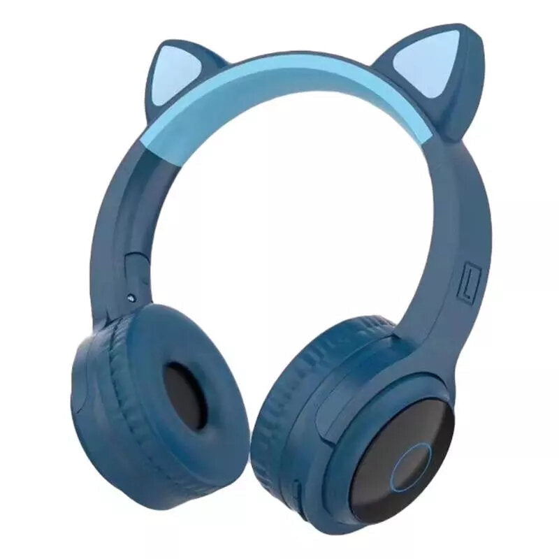 Wireless bluetooth Headphones Stereo TF Card Aux-In Luminous Cute Cat Ear Head-Mounted Headset with Mic Image 1