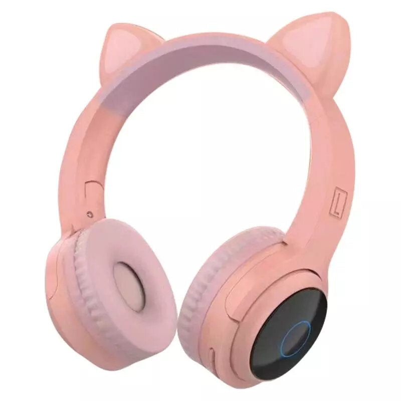 Wireless bluetooth Headphones Stereo TF Card Aux-In Luminous Cute Cat Ear Head-Mounted Headset with Mic Image 2