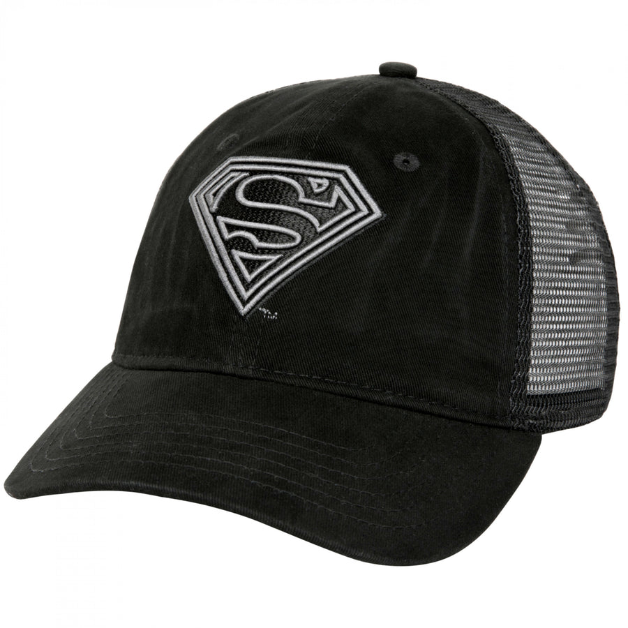 Superman Classic Symbol Black on Black Curved Brim Adjustable Dad Hat Image 1