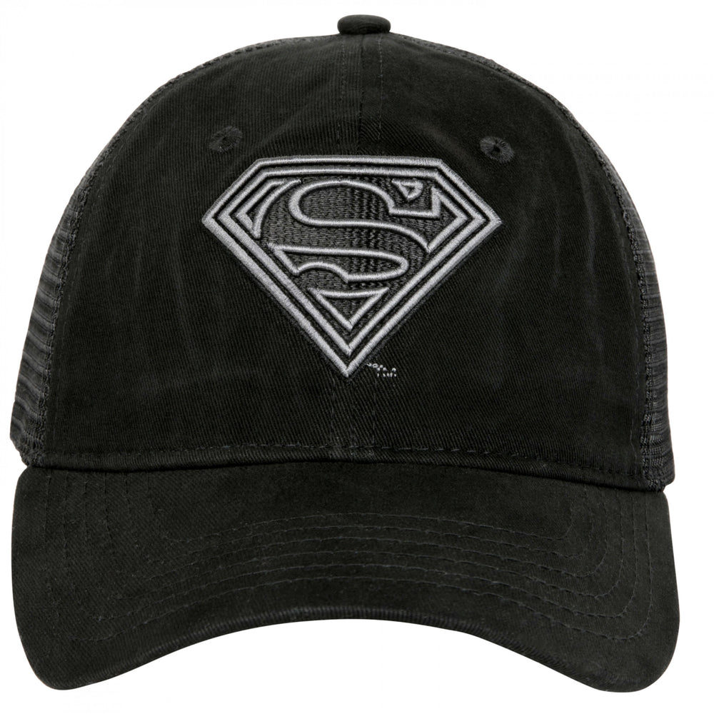 Superman Classic Symbol Black on Black Curved Brim Adjustable Dad Hat Image 2