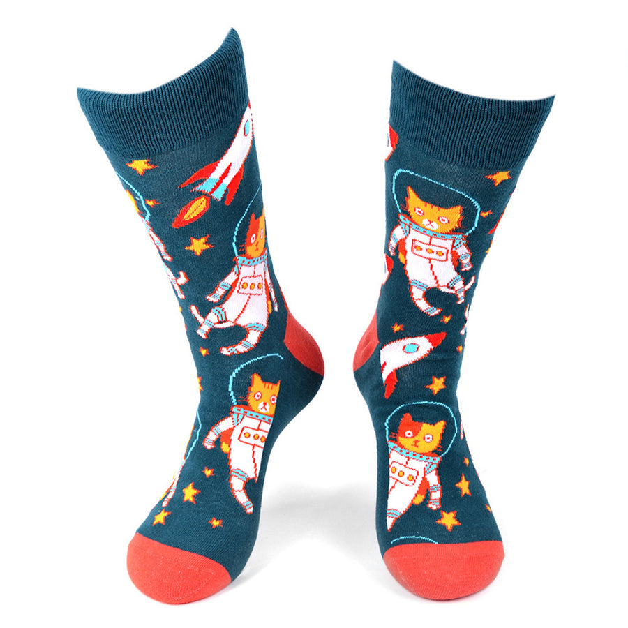 Funny Socks Space Kitty Socks Cat Novelty Socks Space Camp Cat Socks Image 1