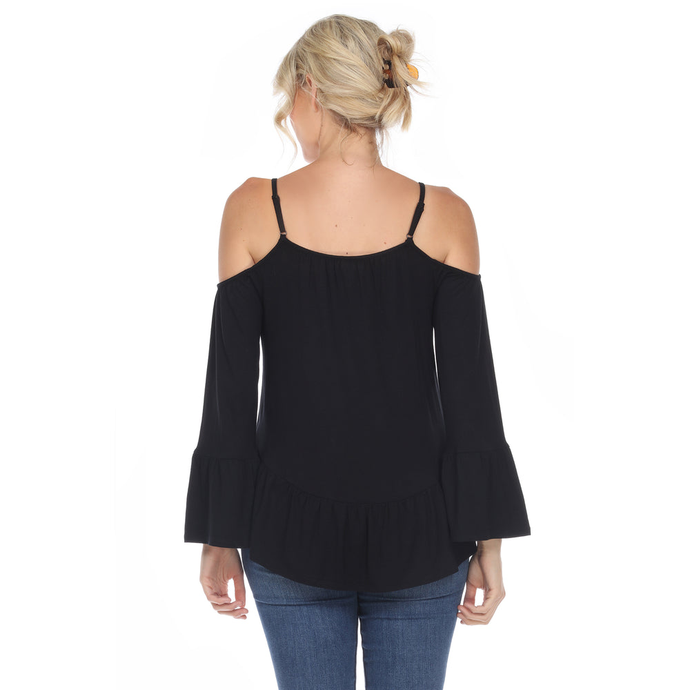 White Mark Womens Cold Shoulder Ruffle Sleeve Top Image 2