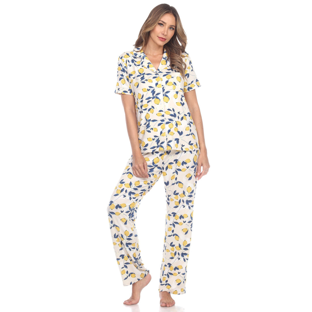 White Mark Womens Short Sleeve Top and Pants Tropical Pajama Set Image 1