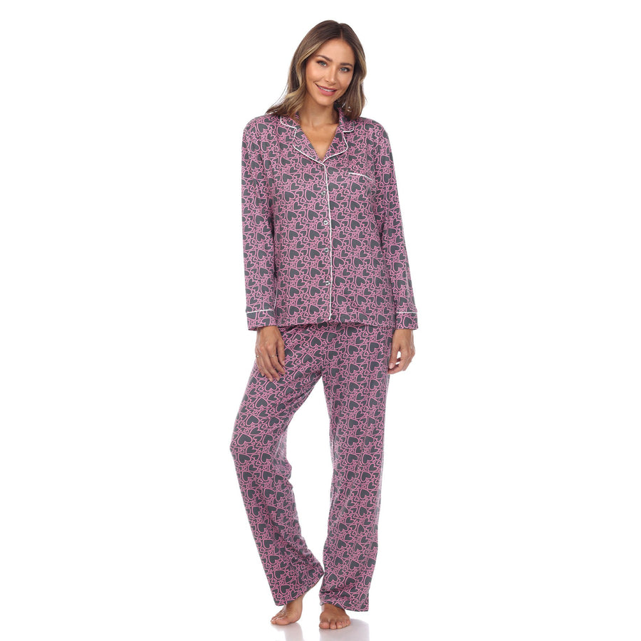 White Mark Womens Long Sleeve Hearts Pajama Set Image 1