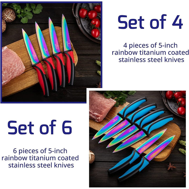 SiliSlick Stainless Steel Steak Knife Green Handle Set of 4 - Titanium Coated  Rainbow Iridescent Kitchen Straight Edge Image 4