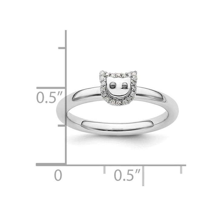 Sterling Silver Kitty Cat Ring with Accent Diamonds Image 4