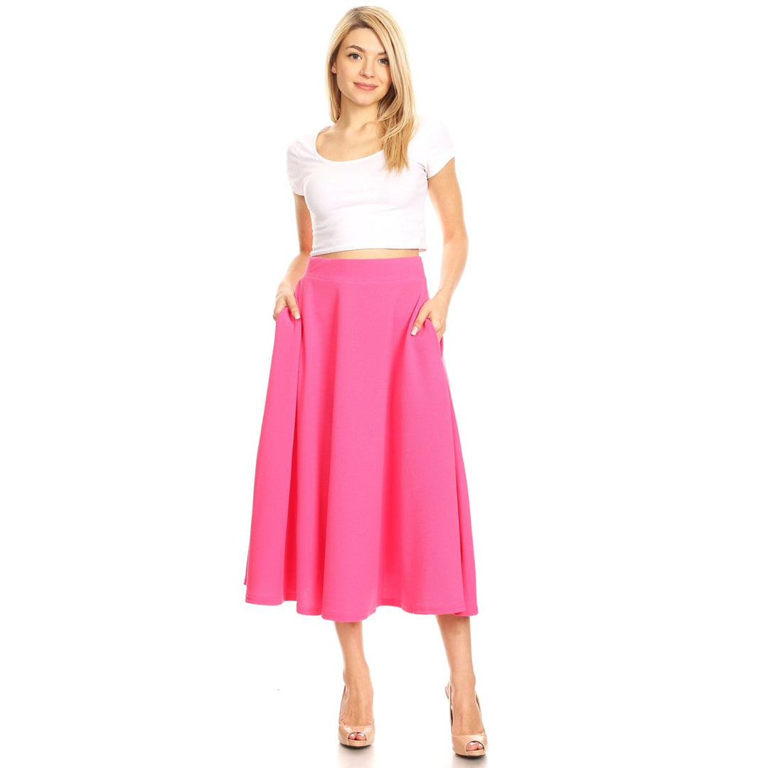 White Mark Womens Flared Midi Skirt with Pockets Image 1
