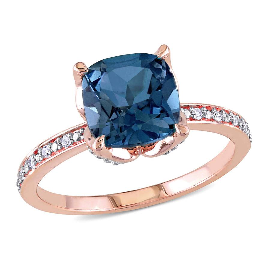 2.60 Carat (ctw) London Blue Topaz Ring in 10K Rose Pink Gold with Accent Diamonds Image 1