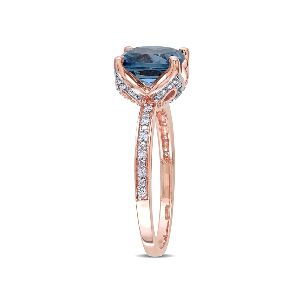 2.60 Carat (ctw) London Blue Topaz Ring in 10K Rose Pink Gold with Accent Diamonds Image 2