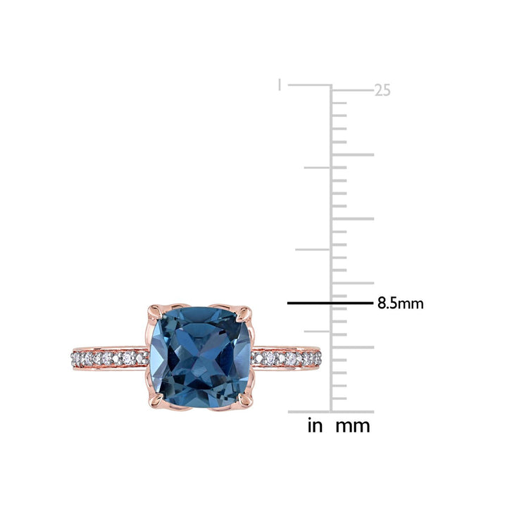 2.60 Carat (ctw) London Blue Topaz Ring in 10K Rose Pink Gold with Accent Diamonds Image 3