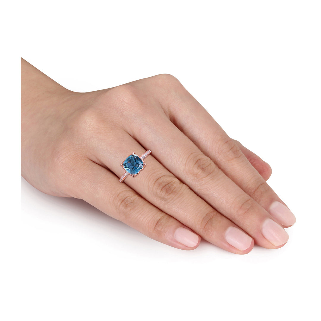 2.60 Carat (ctw) London Blue Topaz Ring in 10K Rose Pink Gold with Accent Diamonds Image 4