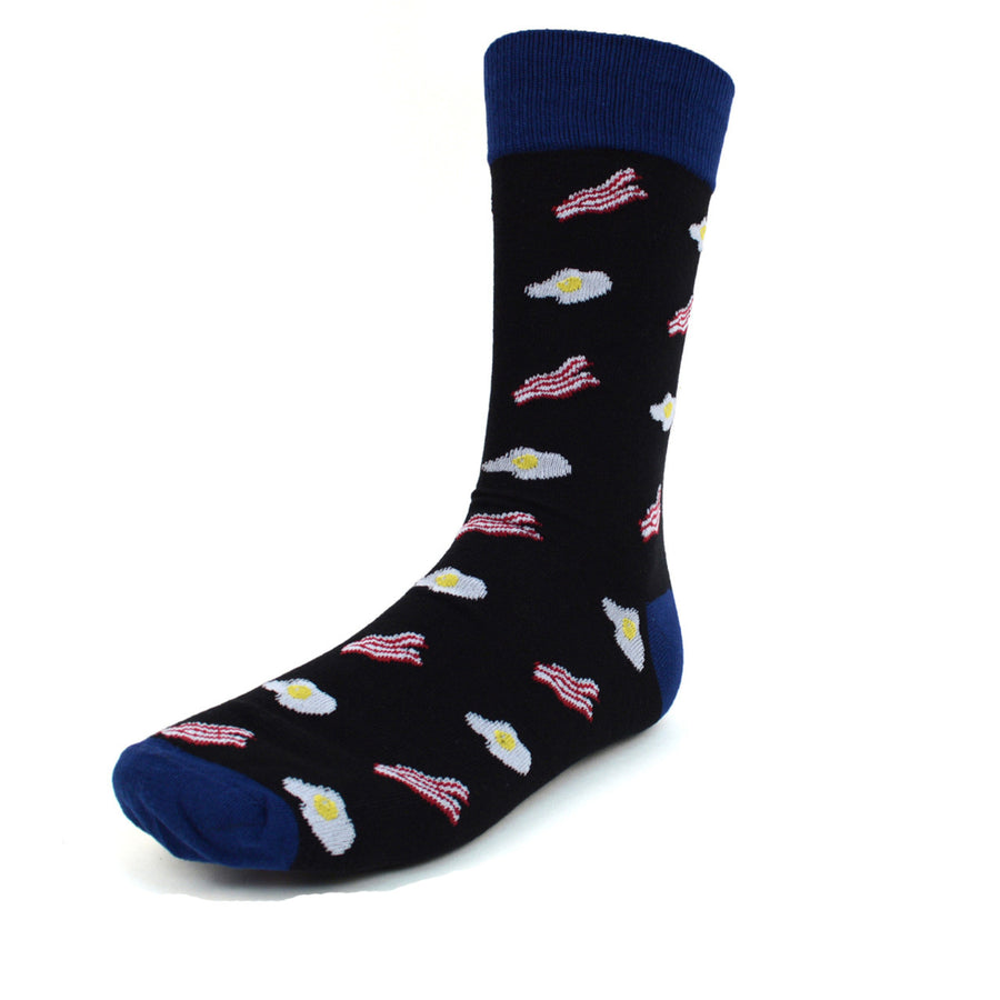 Bacon and Eggs Socks Mens Breakfast Novelty Socks Blue Dad Gift Fun Cool Socks Image 1