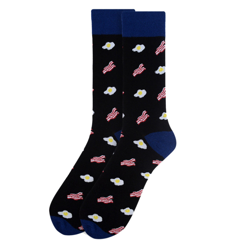 Bacon and Eggs Socks Mens Breakfast Novelty Socks Blue Dad Gift Fun Cool Socks Image 2