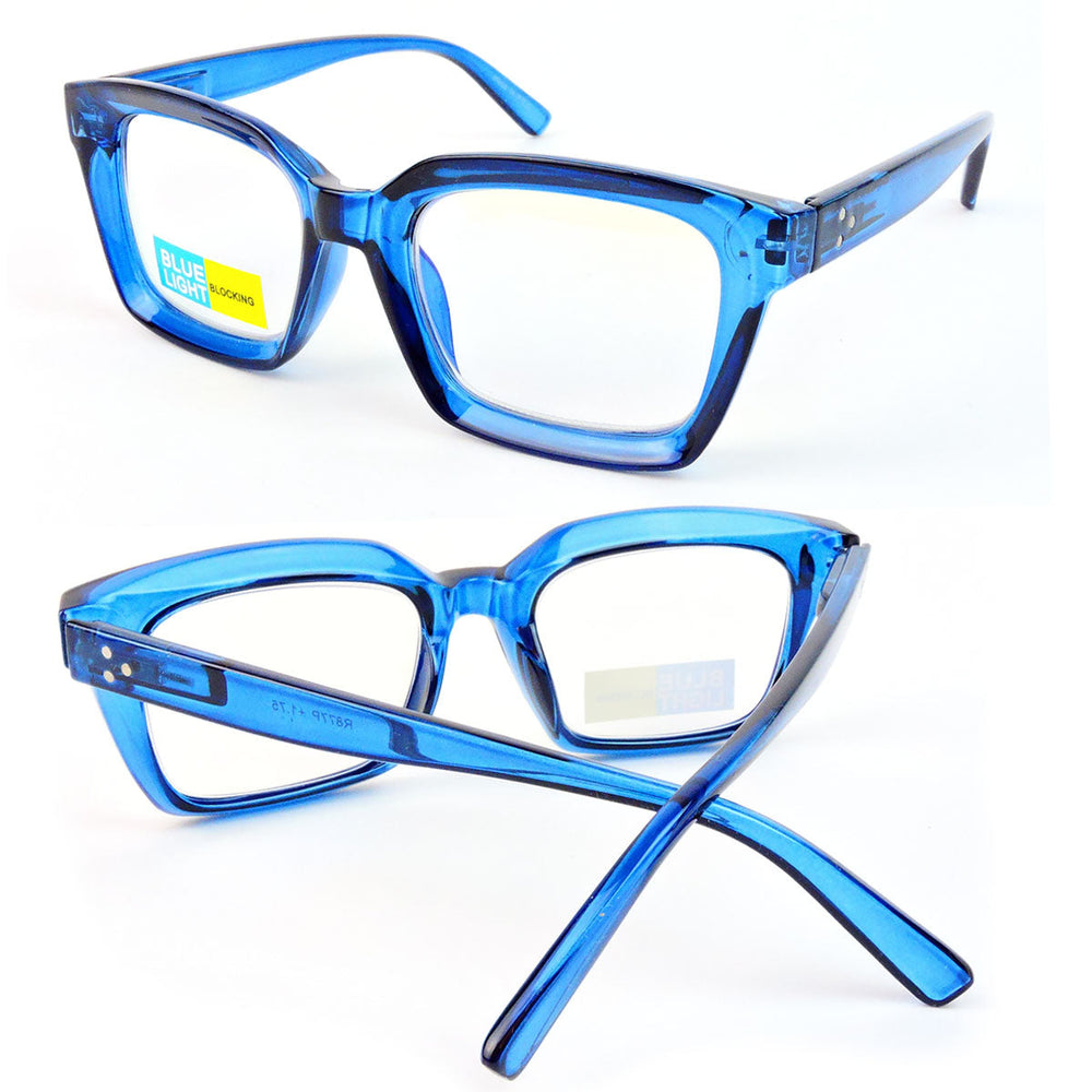 Blue Light Blocking Glasses Thick Rectangle Preppy Look - Reading Glasses Image 2