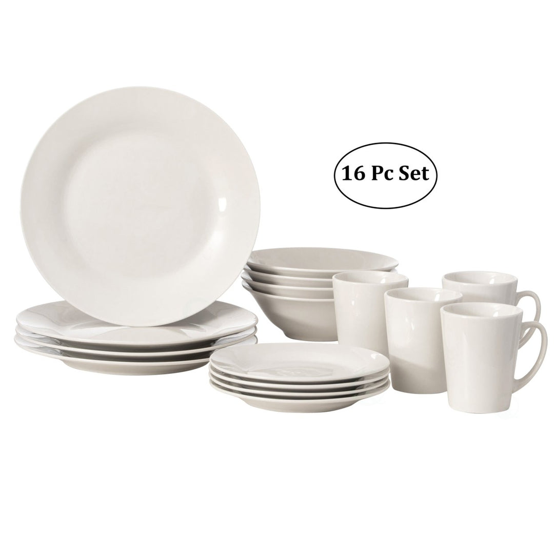 16 PC Spin Wash Dinnerware Dish Set for 4 Person MugsSalad and Dinner Plates and Bowls SetsDishwasher and Microwave Safe Image 1