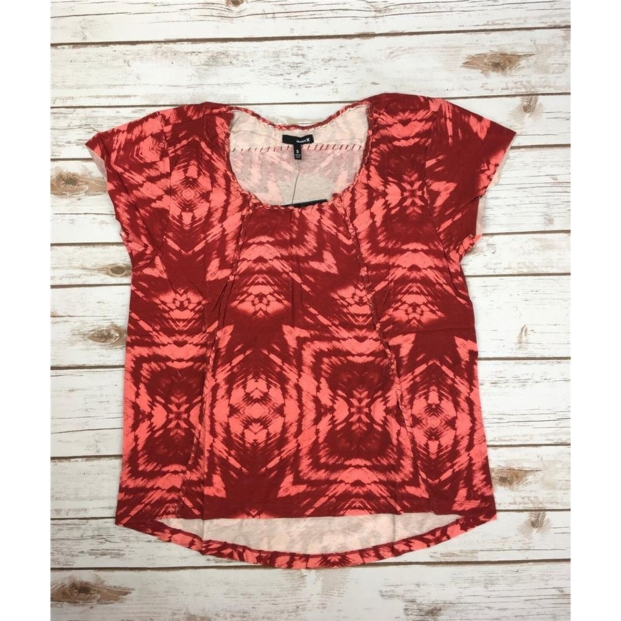 Hurley Shirt Kane Tie Dye Aztec Printed Short Sleeve Top Stretch Blouse Small Image 1