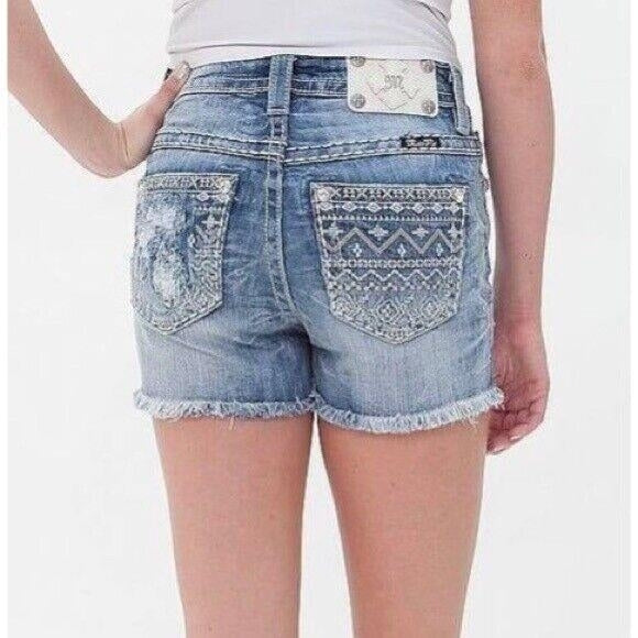 Women Miss Me Jeans High Rise Waisted Embroidered Aztec Festival Denim Shorts 26 Image 2