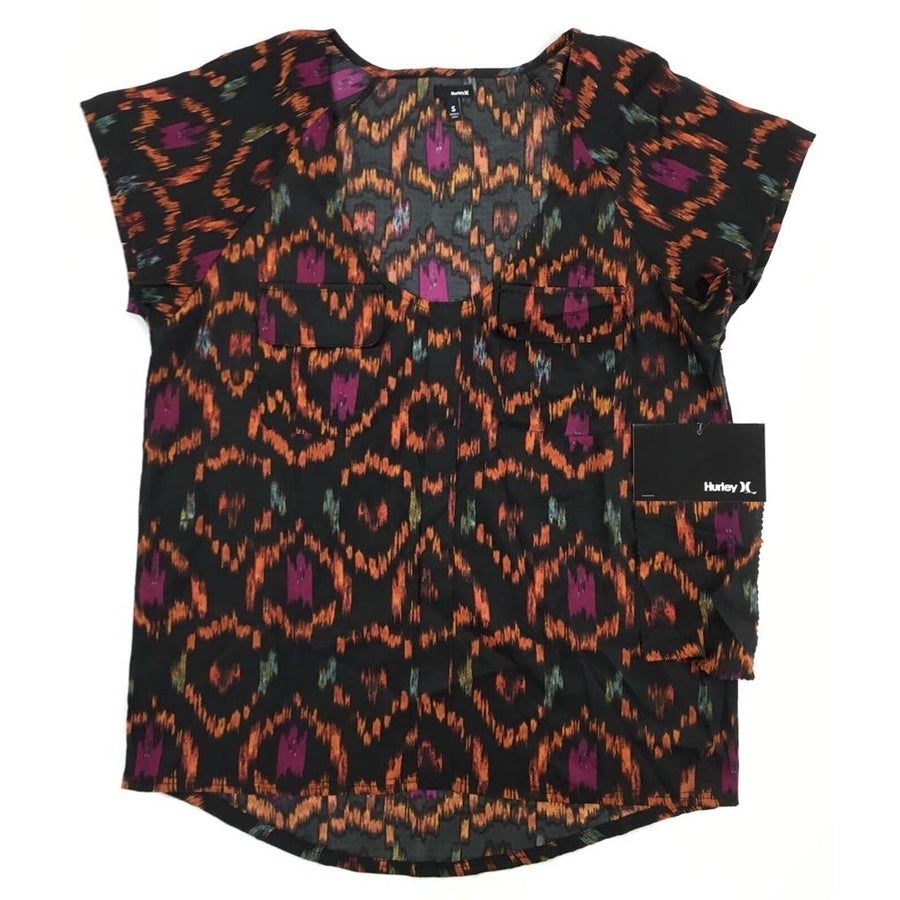 Hurley Top Cleo Black Southwestern Aztec Printed Blouse Shirt Small S Womens Image 1