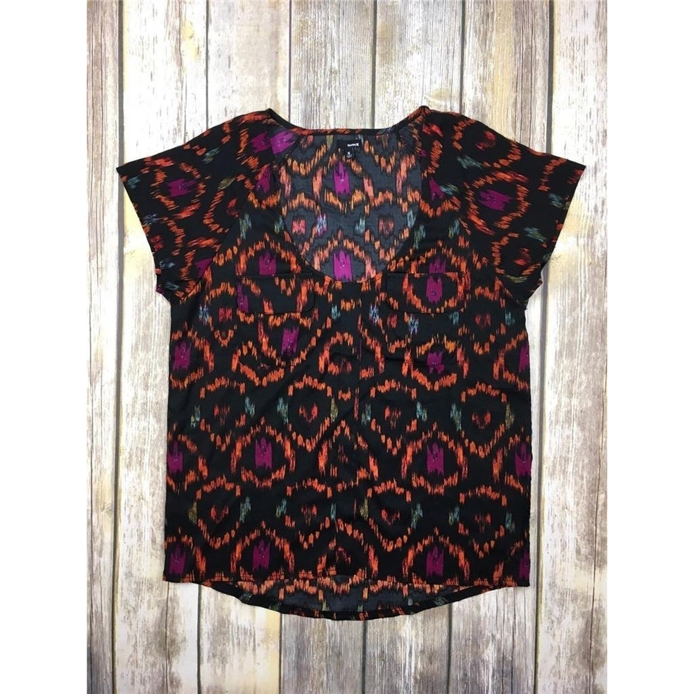 Hurley Top Cleo Black Southwestern Aztec Printed Blouse Shirt Small S Womens Image 2