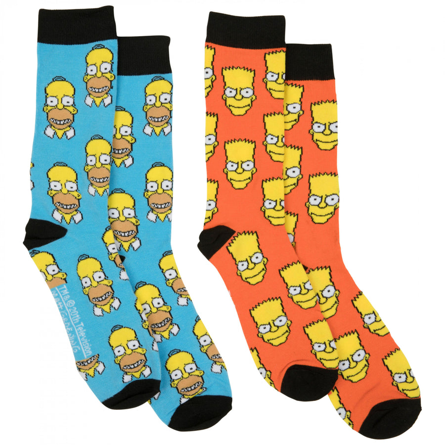The Simpsons Bart and Homer 2-Pair Pack of Casual Crew Socks Image 1