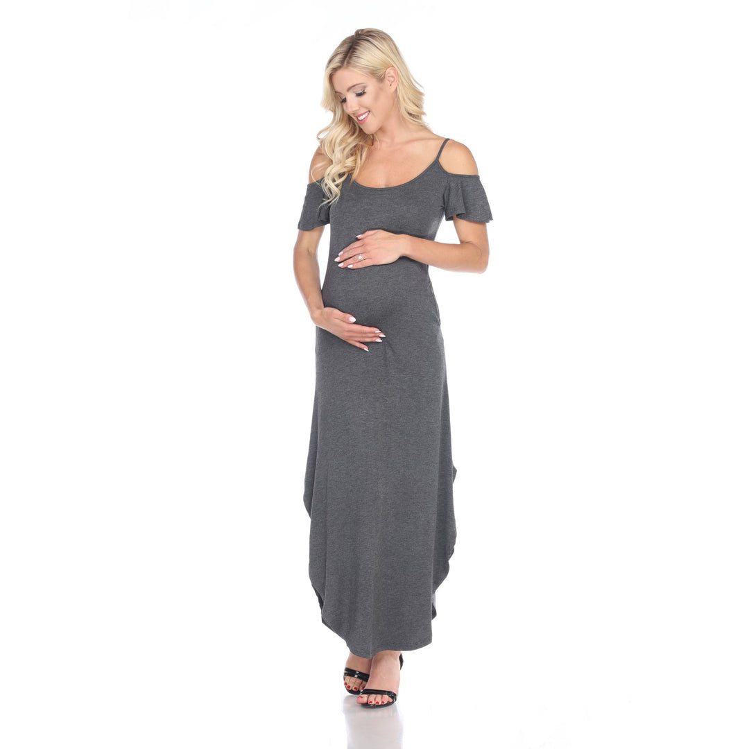 White Mark Womens Maternity Cold Shoulder Maxi Dress Image 3