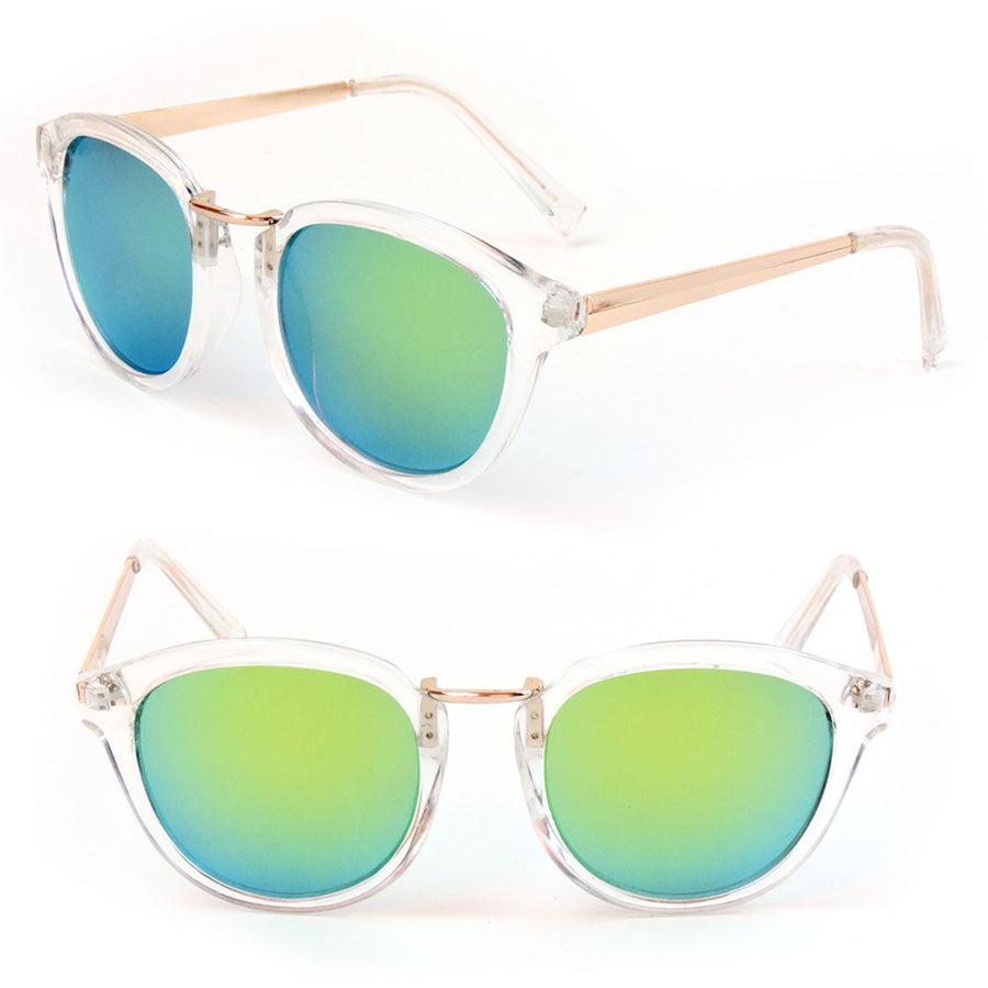 Retro Unisex Clear Frame Sunglasses Mirror UV400 Lens Round Glasses Image 1